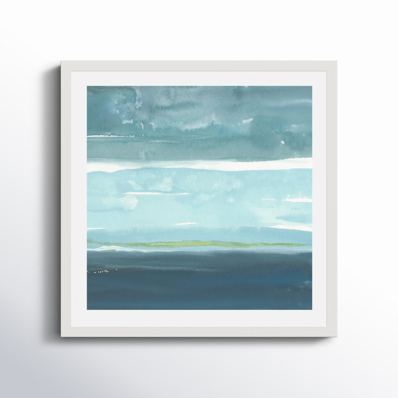Teal Horizon II Painting by Rob Delamater, White, 12"H x 12"W