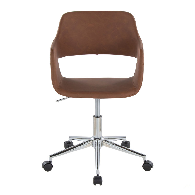 Contemporary Task Chair In Chrome Metal, Brown, Silver