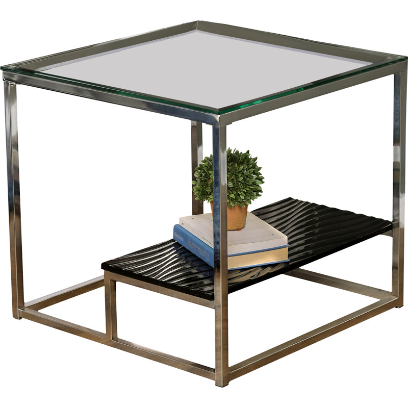 Saniyah Glass Top Frame End Table, Black