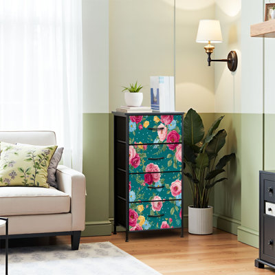 4 Drawer Dresser for Bedroom, Narrow Chest of Drawers, Wooden Top and Study Iron Frame 18"x37.5"-(WxH)