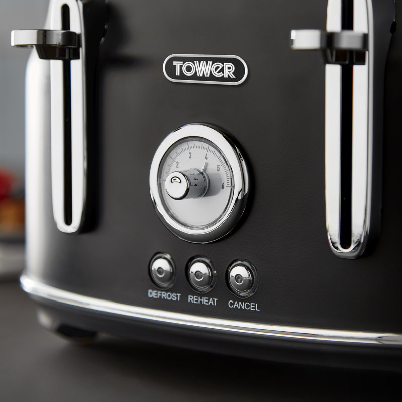 Tower Renaissance Kitchen Set, 1.7L Quiet Boil Kettle & 4 Slice Toaster, Black