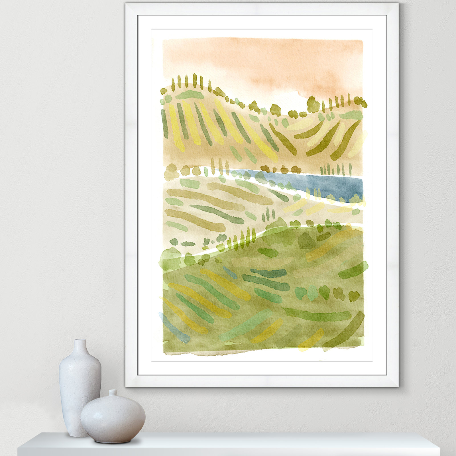 Tuscan Countryside Print, White Single Picture Framed Paper, White, 49" H x 35" W x 1.25" D