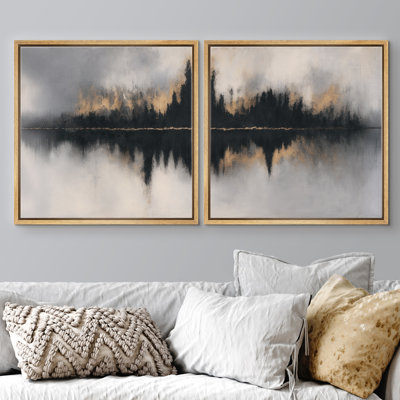 «Abstract Abstract Reflection Lake Golden Horizon Modern Landscape», art mural encadré, œuvre d'art