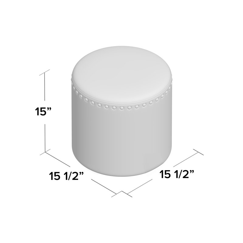 Contemporary Round Faux Leather Upholstered Ottoman Pouf with Foam Cushion and Modern Minimalist Design for Residential Living Room or Bedroom Decor