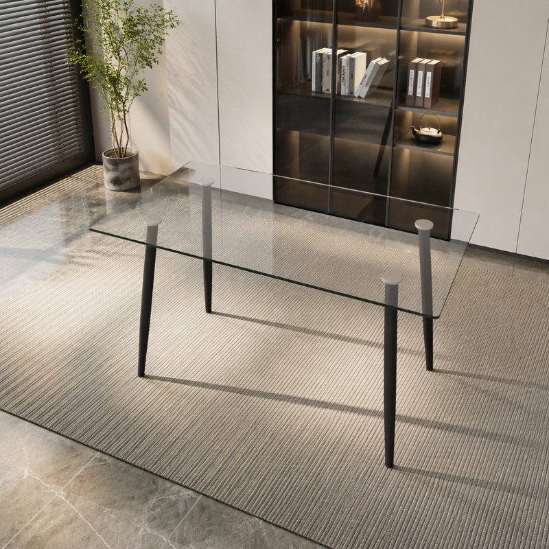 Table de salle à manger, 29.53" H x 27.56" W x 51.18" D, Transparent, Glass