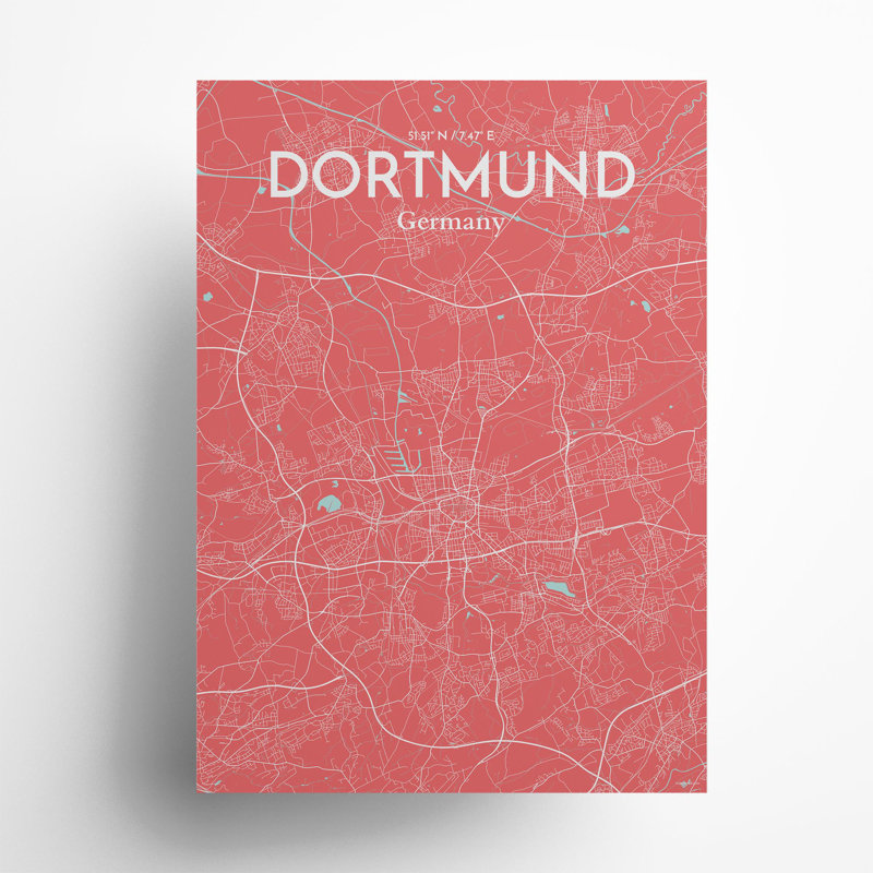 Dortmund City Map in Maritime 1 Piece Wall Art, 27.6cm H x 19.7cm W x 0.05cm D
