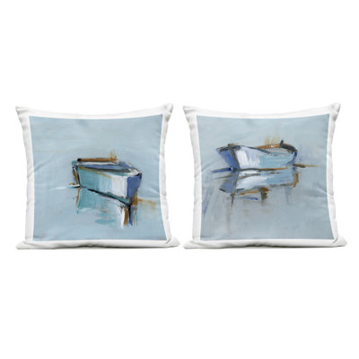 Ensemble de 2 coussins d'extérieur Calm Boat Reflection par Ethan Harper