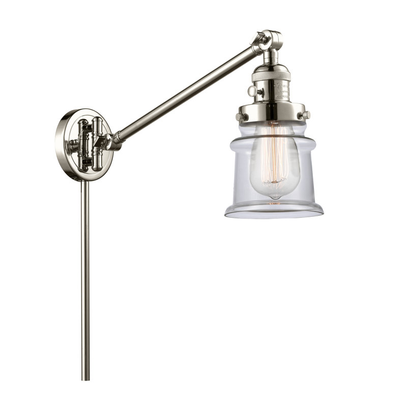 Bras articulé à 1 lumière à intensité variable Alaric, Ampoule DEL rétro de 3,5 watts, Transparent, Nickel poli
