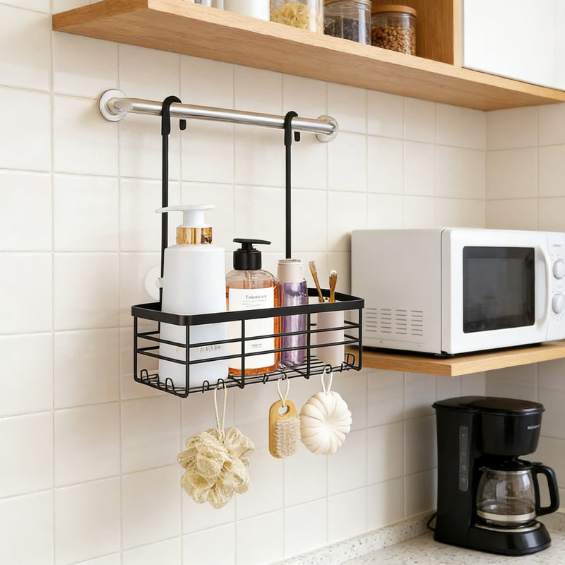 Organisateur de panier de douche suspendu No-Drill, Noir