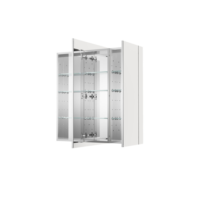 Armoire à pharmacie murale encastrée ou en saillie en aluminium de 91,4 cm x 91,4 cm (36 po x 36 po) avec étagères en verre réglables