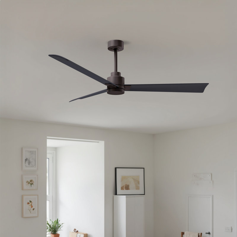 Alessandra Outdoor Downrod Ceiling Fan, Matte Black, Textured Bronze