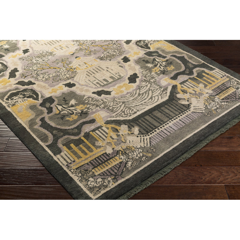 Geisha Wool Floral Area Rug, Rectangle 5' x 8'