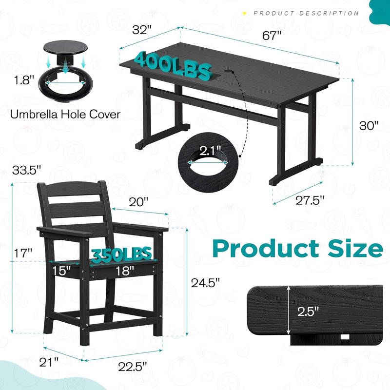 Ensemble de table de salle à manger 5 pièces, ensemble de mobilier de patio, Noir