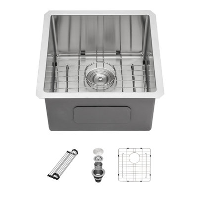 15" L X 17" W Rectangular Undermount Bar Sink Stainless Steel Single Bowl Bar Kitchen Sink