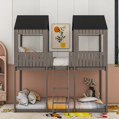 Wooden Full-Over-Full Bunk Bed With A Ceiling