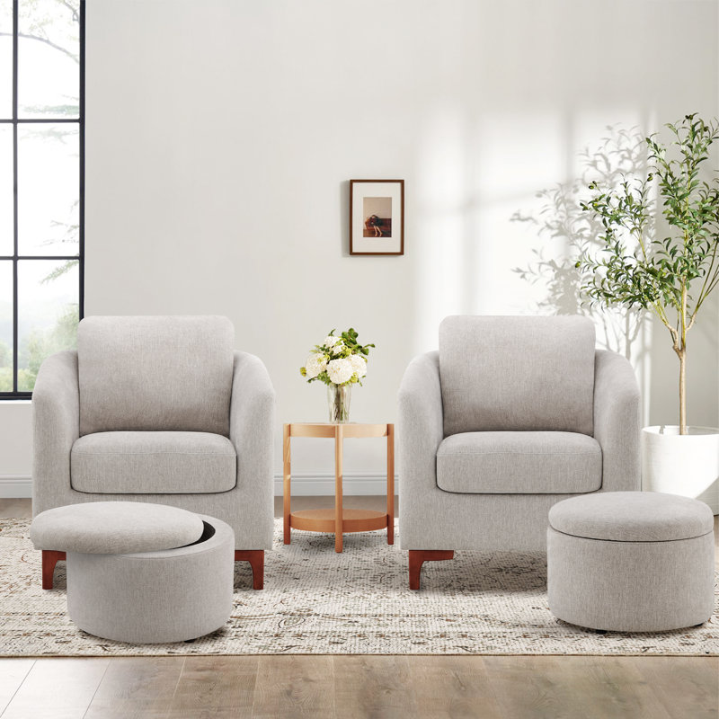 Hintz Upholstered Barrel Chair with Ottoman, Light Gray Microfiber