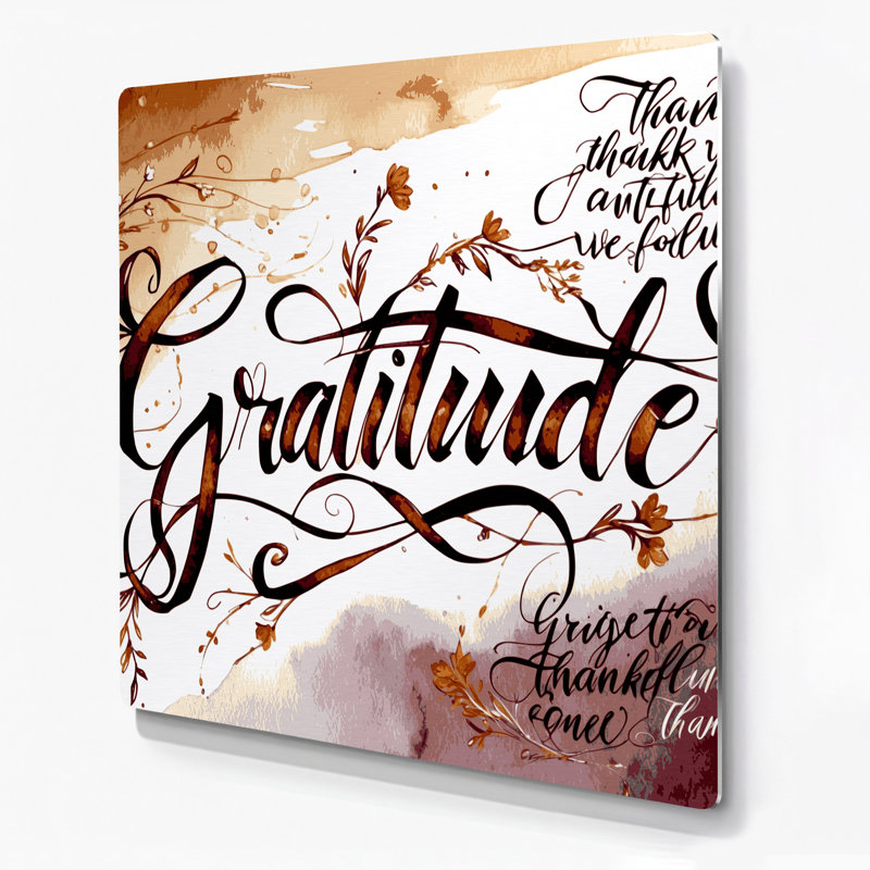 Art mural en métal beige, "Thanksgiving Thankfulness", H 12 po x l 12 po x P 0,05 po