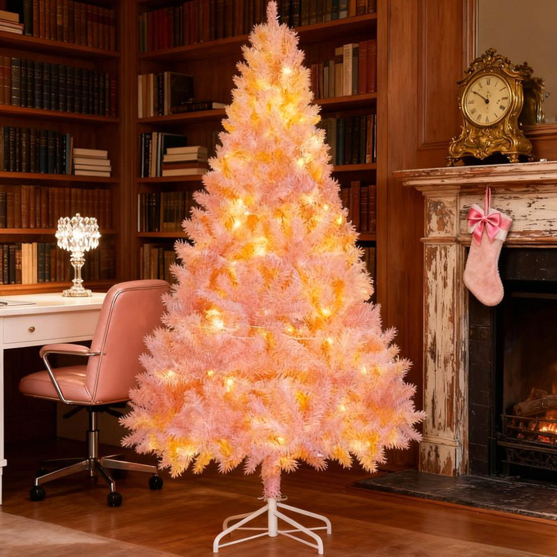 Arbre de Noël artificiel avec branches réalistes, lumières DEL chaudes et pointes, H 5,9 pi