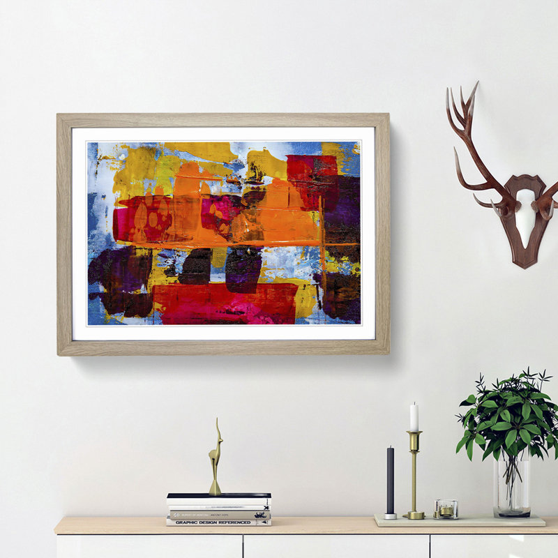 Abstract Art Painting Vol.125 by S.Johnson - Framed Print, 27cm H x 36cm W x 2cm D, Oak Framed