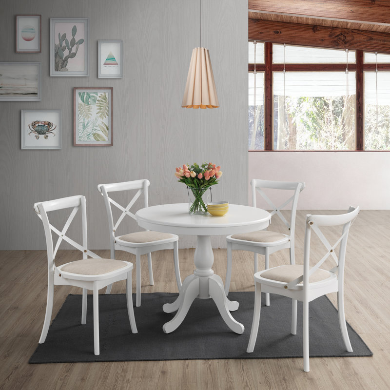 Table de salle à manger ronde classique blanche de 36 pouces avec base piédestal compacte, Blanc pur