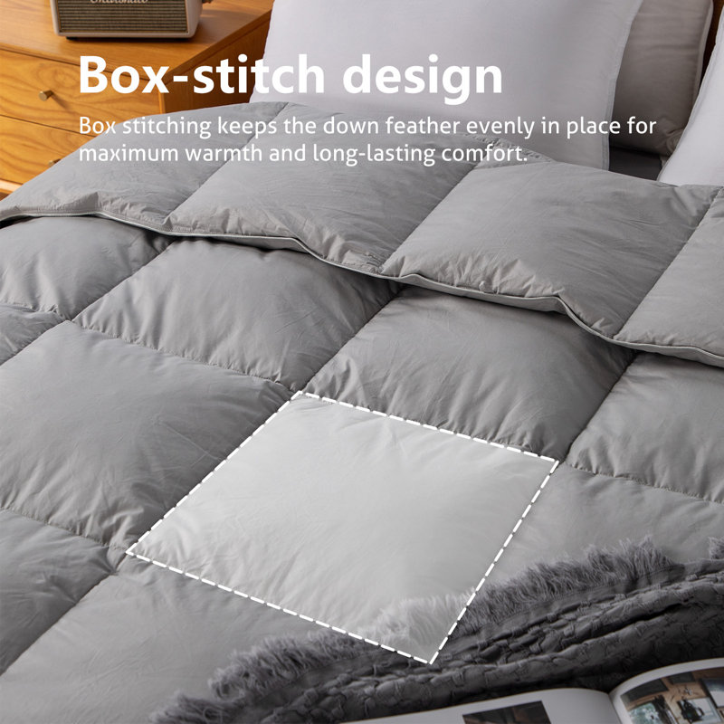 Cotton Baffle Box Stitch Comforter, California King Comforter, Light Gray