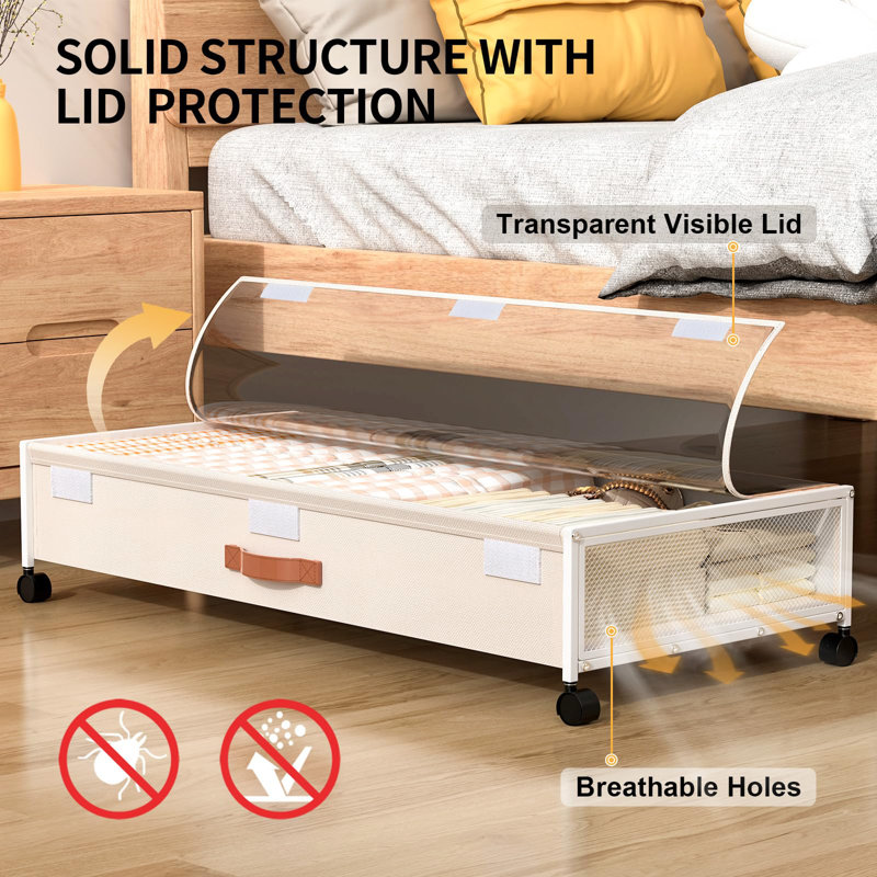 Under Bed Storage With Wheels, Under Bed Storage Containers With Clear Lids, White, White