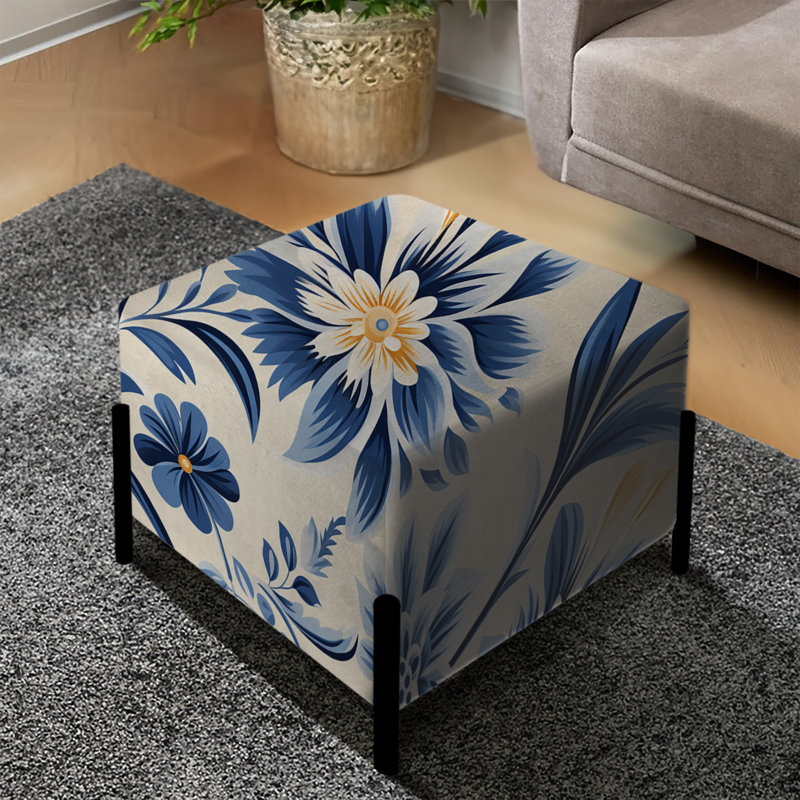 Motif floral damassé bleu et beige