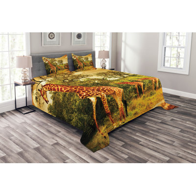Dark Orange/Green Microfibre Bedspread