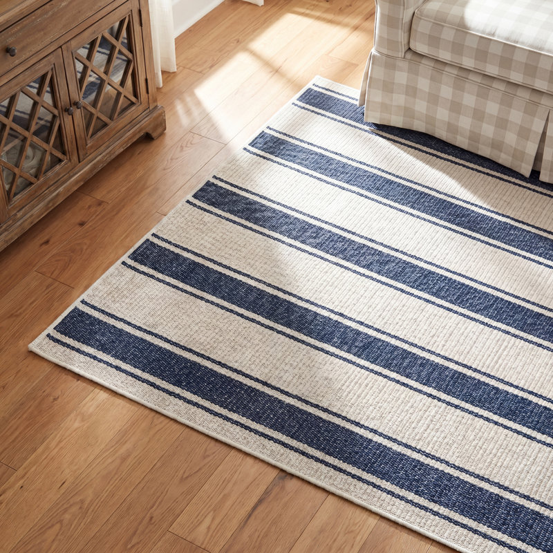 Tapis bleu rayé lavable à la machine, Tapis de couloir 2 pi 6 po x 8 pi