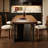 Nut-brown+Black Rectangular Solid Wood Dining Table-189984134