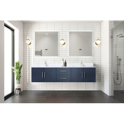 Meuble-lavabo double 80 po X P 22 po D, avec plateau en marbre de Carrare