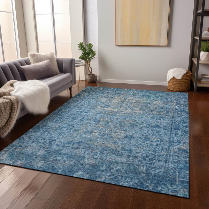 Machine Washable Indoor/Outdoor Christain ACN1228 Blue Rug, Rectangle 2'6" x 3'10"
