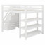 Lit mezzanine en bois avec tablettes de rangement, garde-robe, garde-corps, escaliers et lumières DEL-1418994971