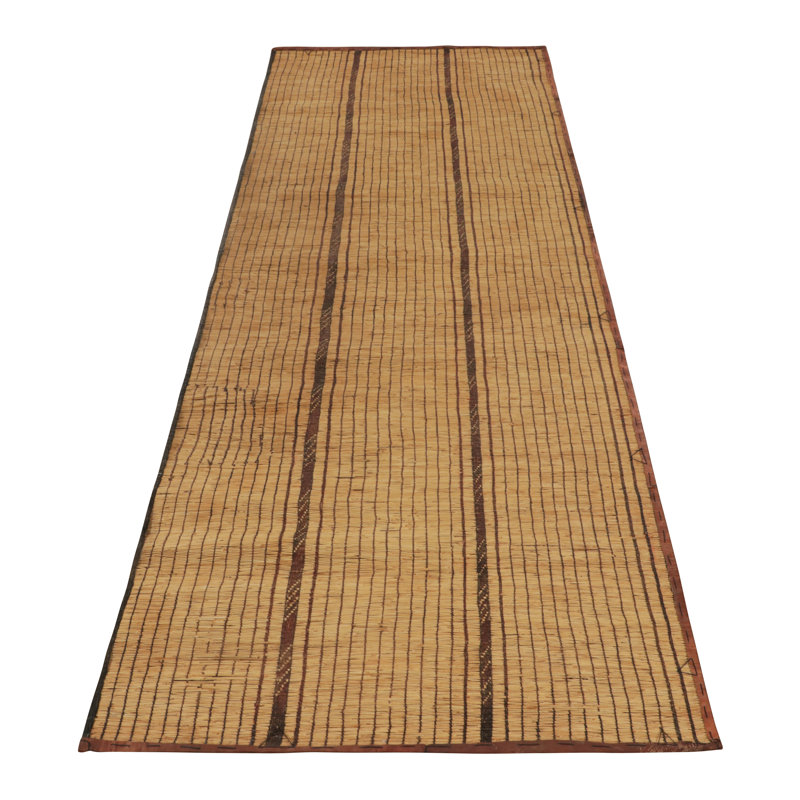 Vintage Tuareg Mat Runner, Stripes In Warm Gold And Brown Tones - Rug & Kilim