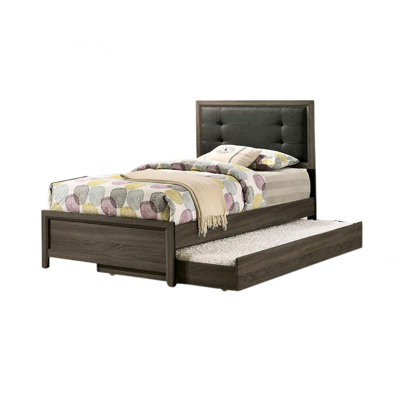 Ensemble de chambre à coucher 4 pièces Meli, tapissier, commode, bois massif gris