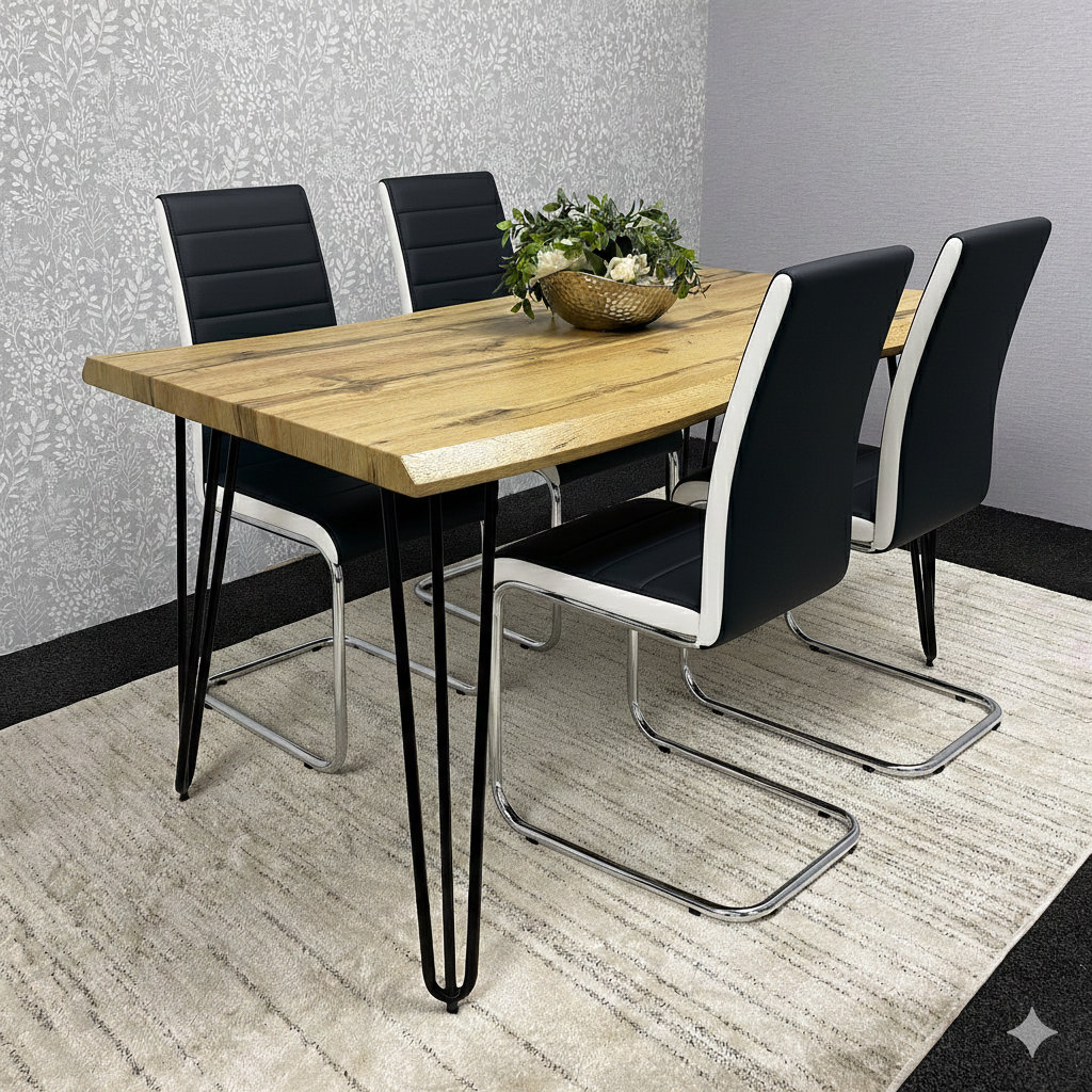 Portland 4 Seater Dining Set Wood Effect & Black - Image 4