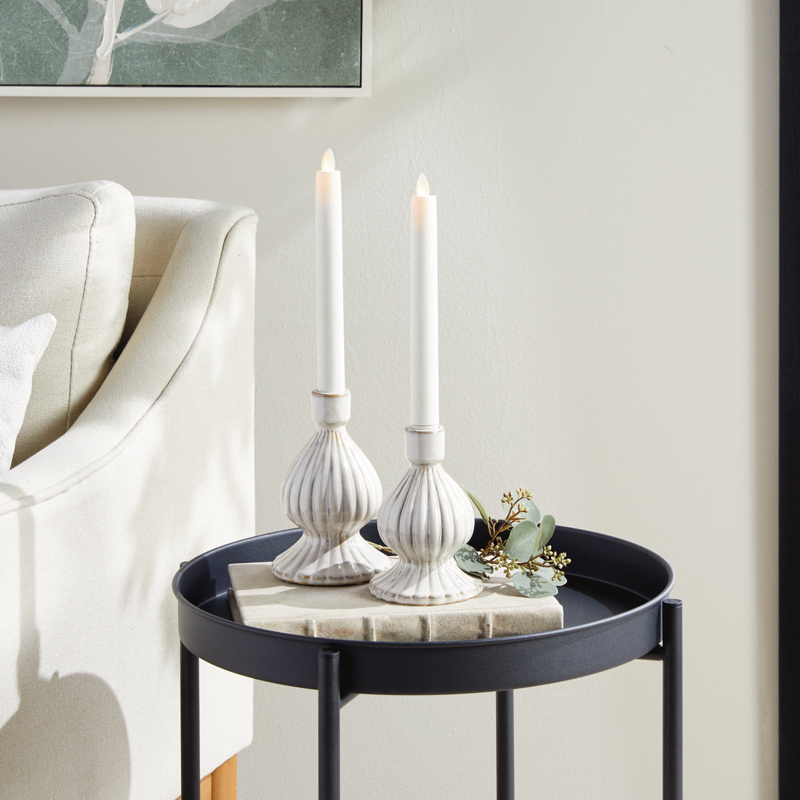 Gallagher Candlestick Holder, Cream