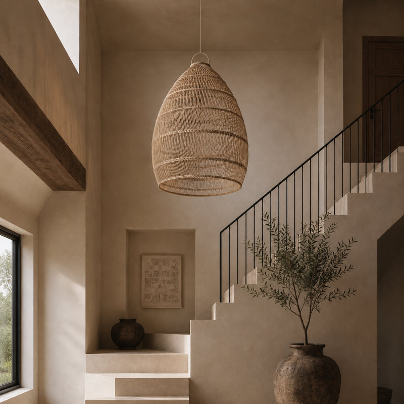 19 in. H Rattan Dome Pendant Shade
