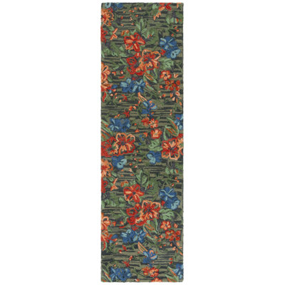 Jardin Hand Tufted Wool Cotton Floral Rug in Blue