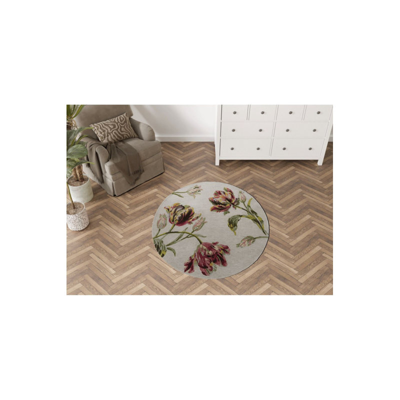 Pink Beige Themed Rose Patterned Creative Modern Woven Base Round Decorative Carpet, Round 2'8"