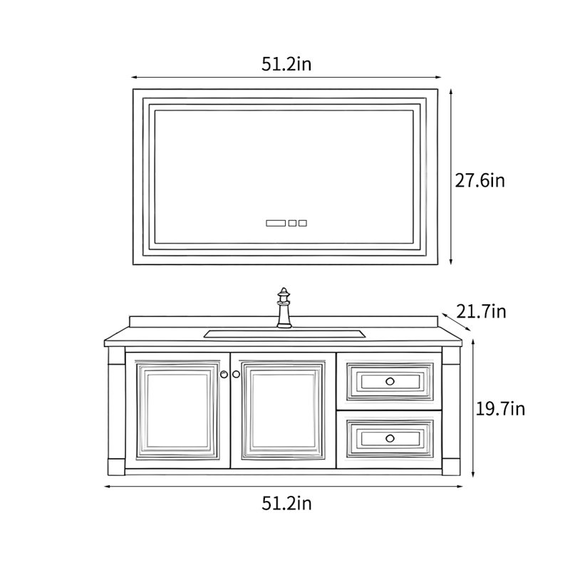 American style retro bathroom cabinet, 19.7" H x 51.2" W x 21.7" D