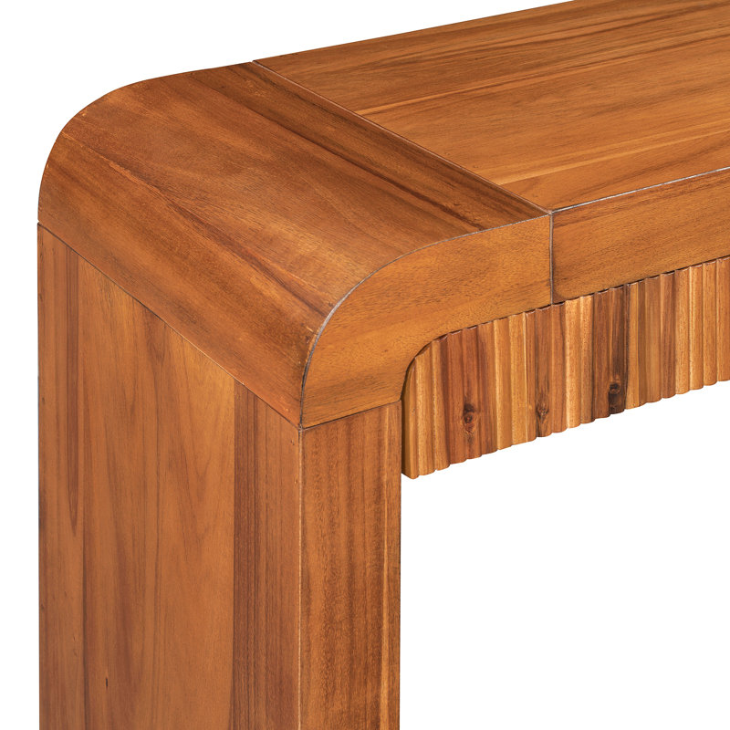 Console Table With Fluted Drawer Front, Entryway Table With Curved Corners & Thick Legs, Sturdy Sofa Table, Brown