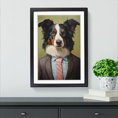 Border Collie In A Suit Painting No.4 - Single Picture Frame Print on Wood