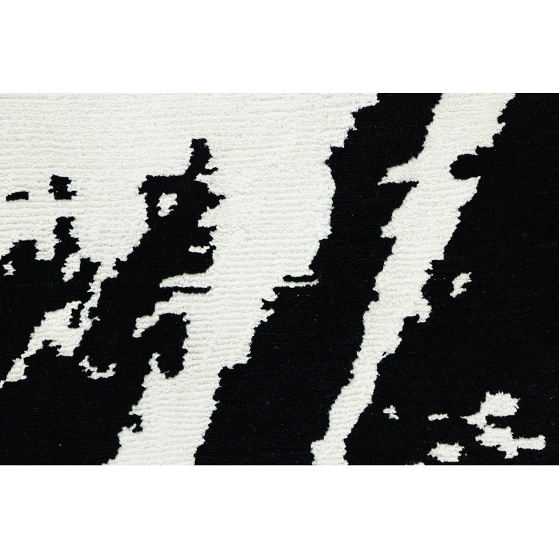 Hand Knotted Abstract Area Rug in Black/White, Rectangle 8' x 10'