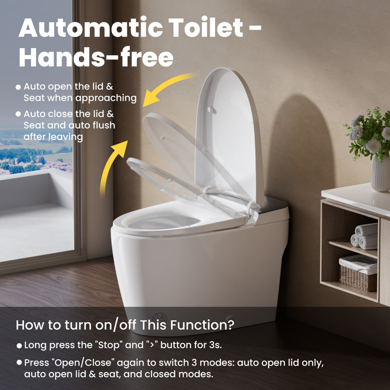 Smart Toilet with Auto Open/Close Lid, Foam Shield, 4-Season Temperature, 1.0 GPF Auto Flush, Heated Seat, Warm Wash/Dryer, 17.5" Comfort Chair Height