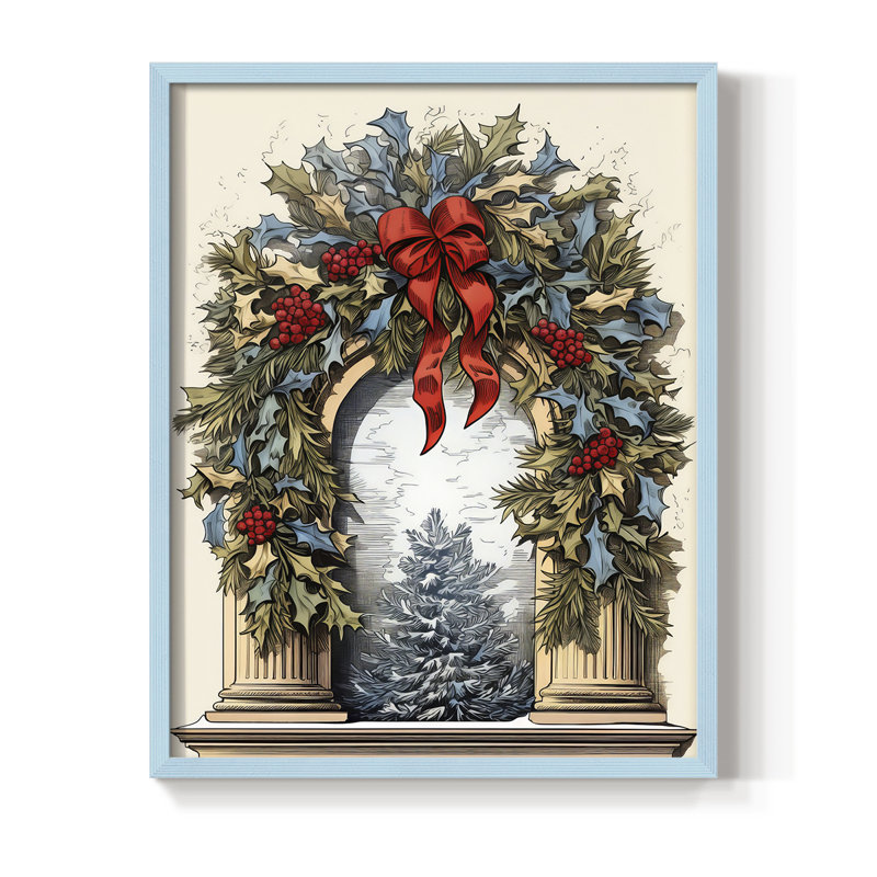 «Christmas Holiday Art CDL III», reproduction encadrée - bois massif, Bleu, H 30 po x l 24 po
