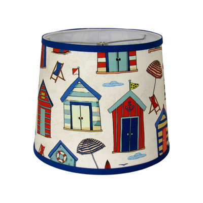 Coastal Beach Hut Drum Lamp Shade – Nautical Kids Room Or Bathroom Décor, Summer Striped Seaside Lampshade