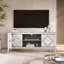 Meuble télé en miroir pour téléviseur de 65 pouces et plus, console de télévision avec rangement ouvert et 2 armoires de rangement, portes miroir en forme de diamant pour le salon (l 59 po x H 25,2 po x P 15,7 po)