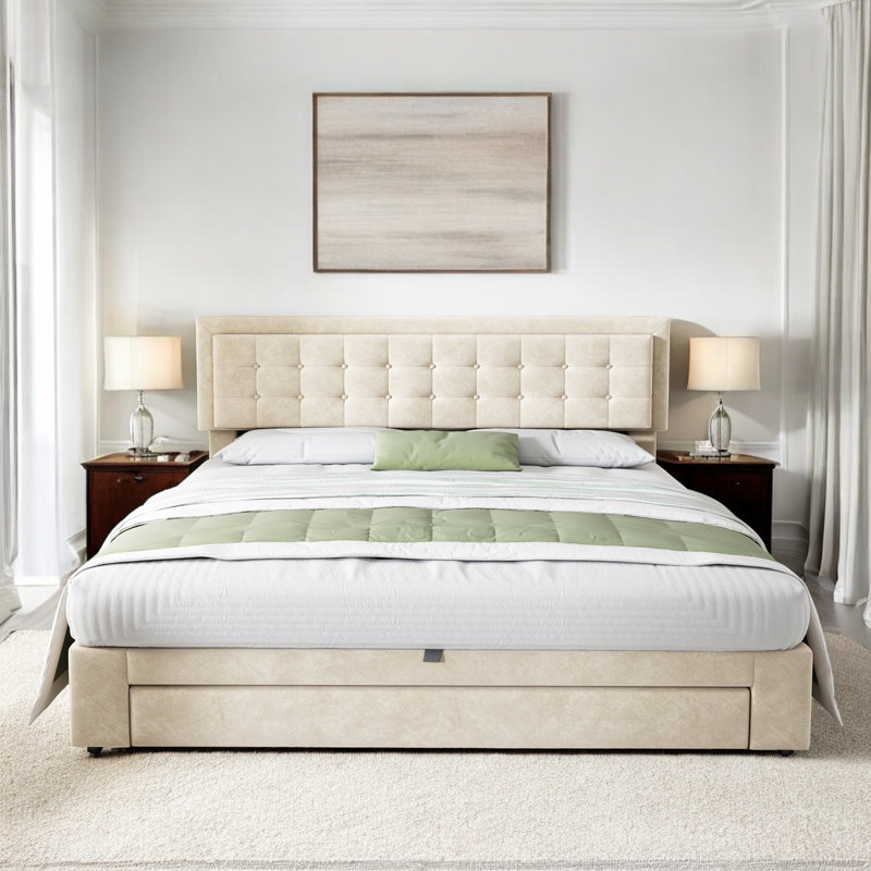 Abhia Upholstered Bed, Cream, Kingsize (5')