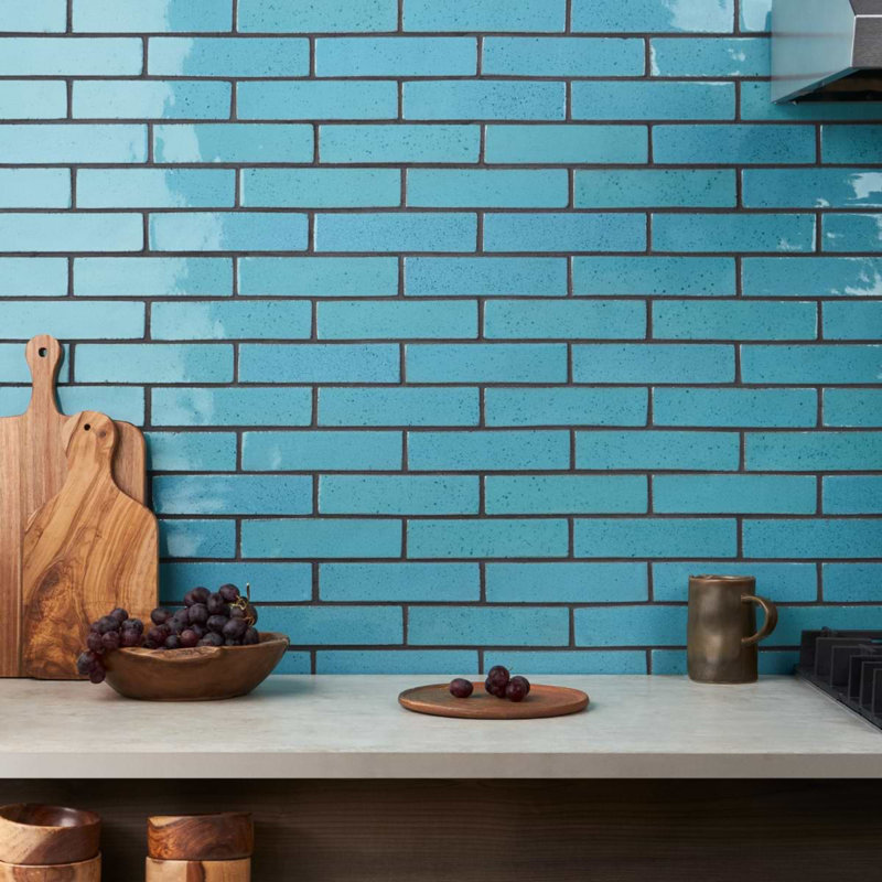 Emery Blue 2X8 Handmade Crackled Glossy Terracotta Subway Tile - Final Sale